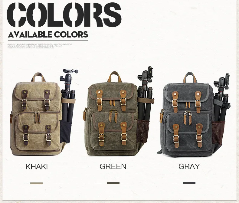 Colors of Waterproof Waxed Canvas Photography Bag