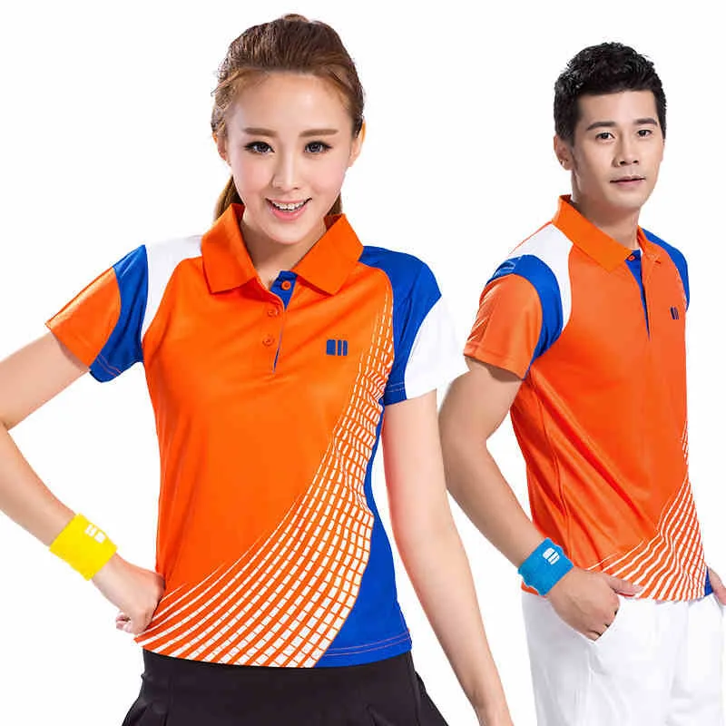 

Lover's T-Shirt Patchwork Short Sleeves Polo Collar Man Sports Shirt Quick Dry Tee Women Tennis Shirts Badminton Top Suit 21088