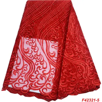 

African Lace Fabric 2020 Embroidered Nigerian Laces Fabric Bridal Red High Quality French Tulle Lace Fabric Wedding Party N2321