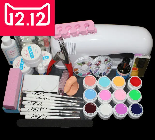 

EM-82 Full Pro 9W White Cure Lamp Dryer & 12 Color UV Gel Nail Art Tips Tool Kits Sets free shipping
