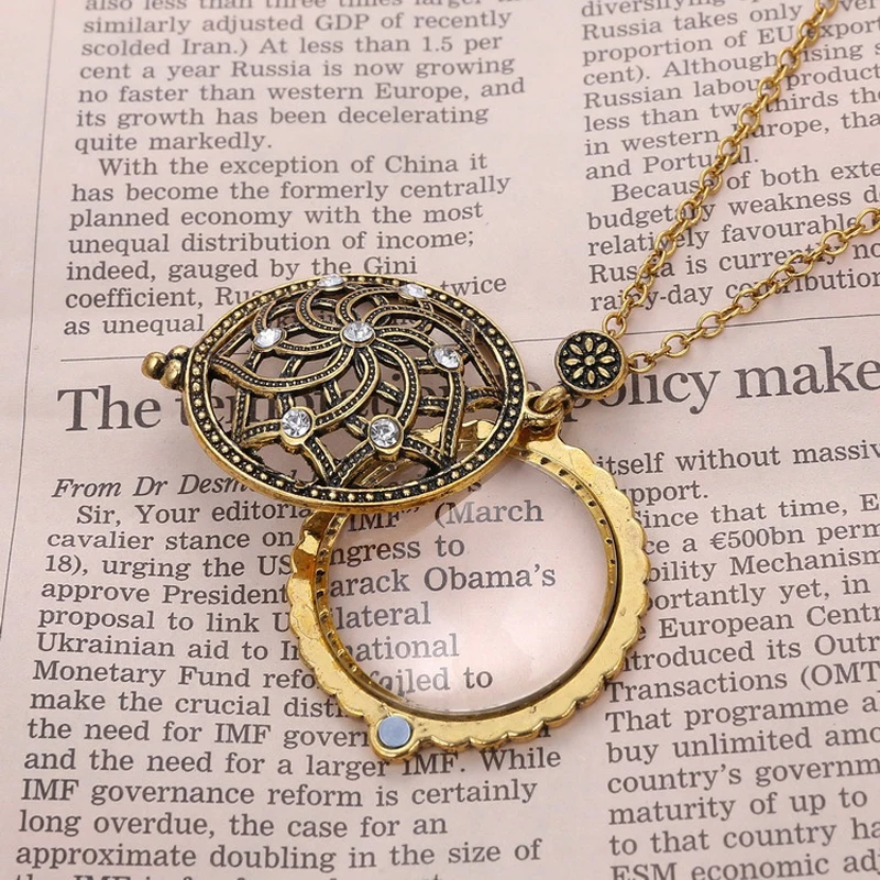 Retro Antique Statement Necklace Shellhard Crystal Cat Magnifying Glass Pendant Long Chain Necklace Fashion Jewelry For Women