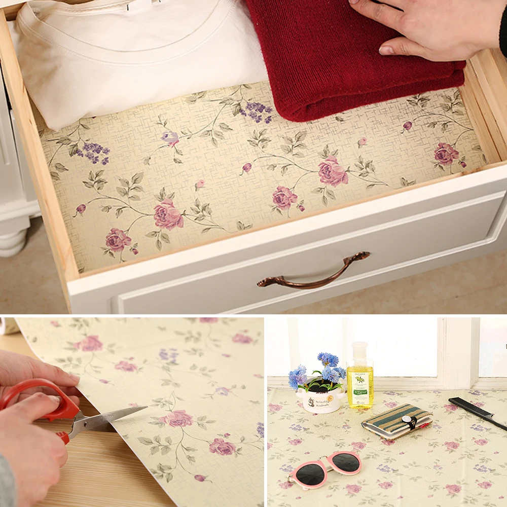 Rayuan Floral Self Adhesive Diy Drawer Liner Wall Sticker Kitchen