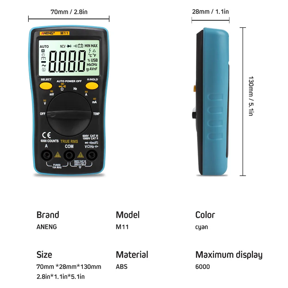 ANENG M11 AN8001 Портативный ЖК-цифровой мультиметр 6000 отсчетов подсветка AC/DC Амперметр Вольтметр Ом метр Teste11