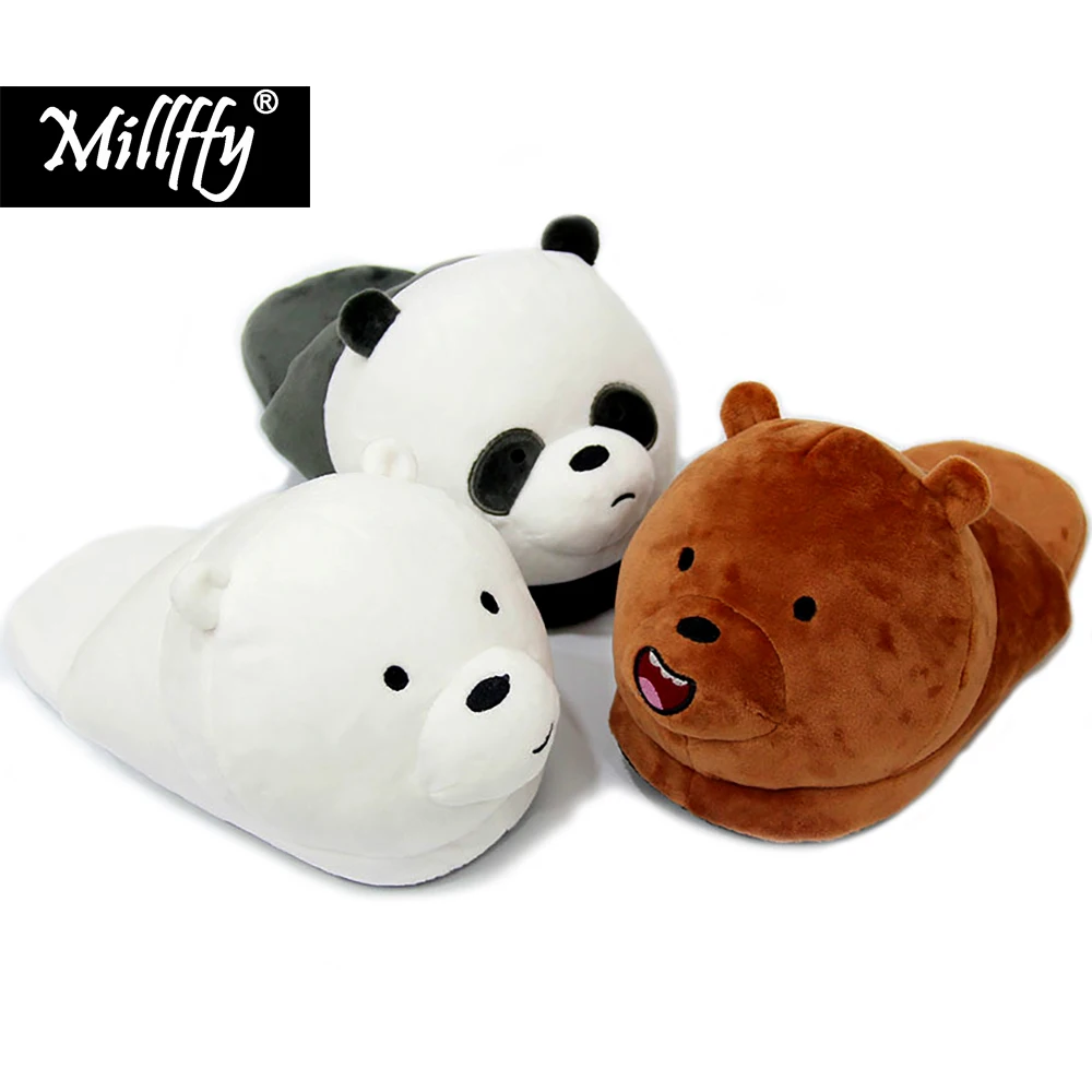 Millffy/милые плюшевые тапочки We are Bear Мягкие с рисунком медведя Цвет серый белый