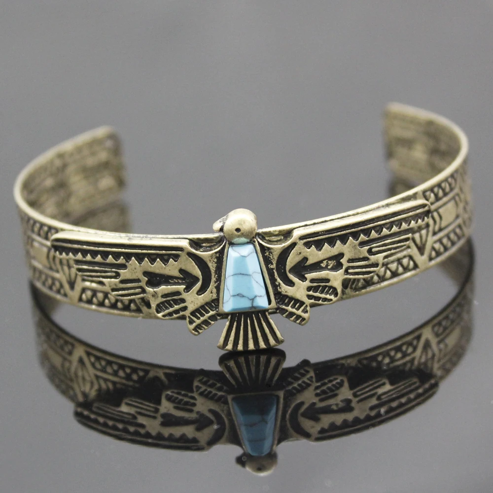 Vintage Gold Silver Plated Tribal Antique Carve Eagle bracelets for Women Bangles Pulseiras Cuff American Men Jewelry - Image 4