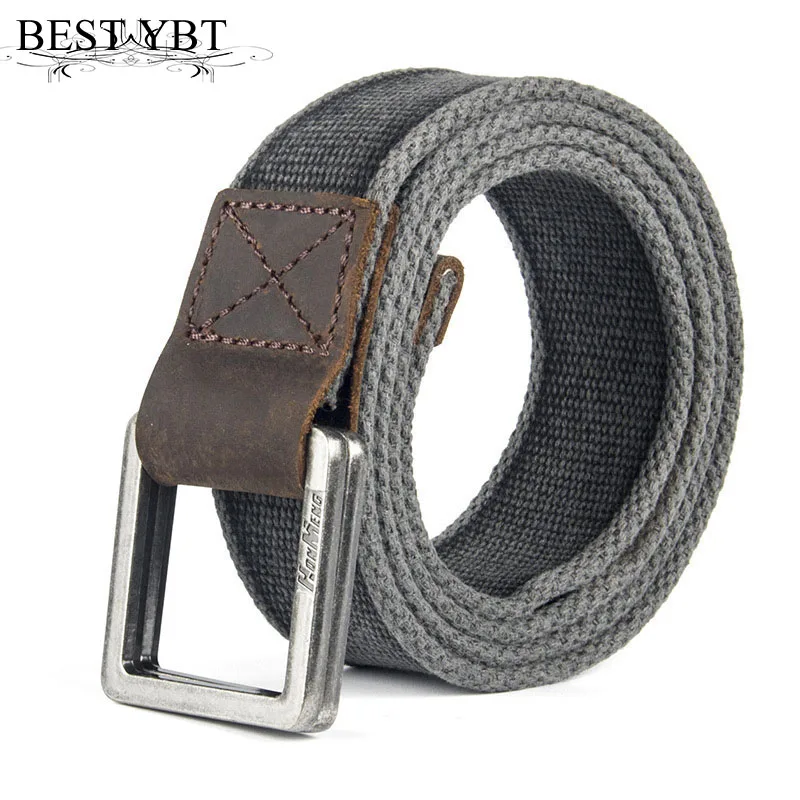 

Best YBT Unisex belt fashion retro high quality canvas Alloy double ring buckle Men belt outdoor casual Men & Women cowboy belt