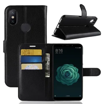 

10pcs/lot New Litchi Pattern Flip Magnetic PU Leather Wallet Stand Phone Case For Xiaomi Mi 6X A2 Lychee grain cover