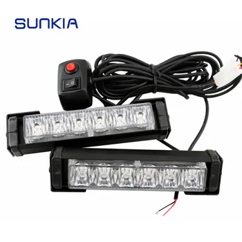 

SUNKIA 2Pcs/Set 6 LED Car Police Strobe Flash Light 10 Modes Auto Warning Light 12W High Power Caution Lamp Free Shipping