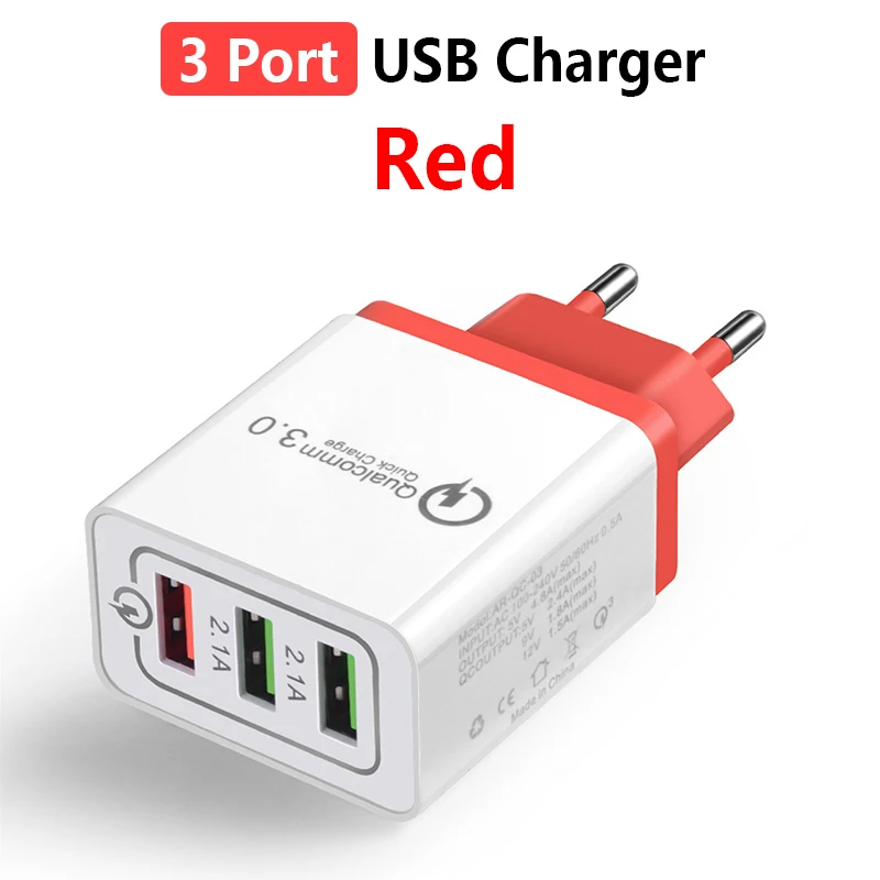 3 USB Red Быстрое зарядное устройство QC3.0 USB настенное зарядное устройство s адаптер с европейской вилкой для iPhone X samsung Xiaomi универсальное устройство для быстрой зарядки мобильного телефона - Тип штекера: 3 USB Red