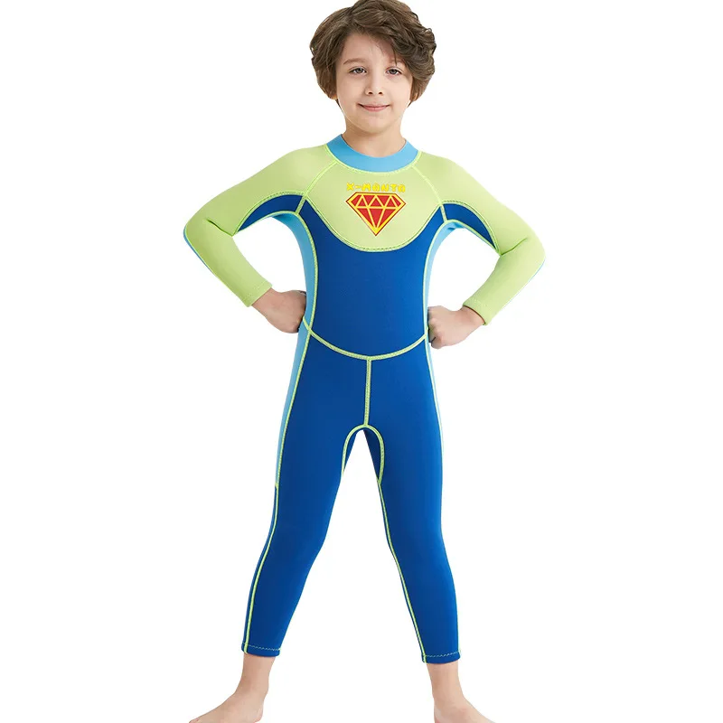 

New children's diving suit 2.5MM Siamese boy wetsuit long-sleeved warm swimsuit sunscreen swimwear for four seasons