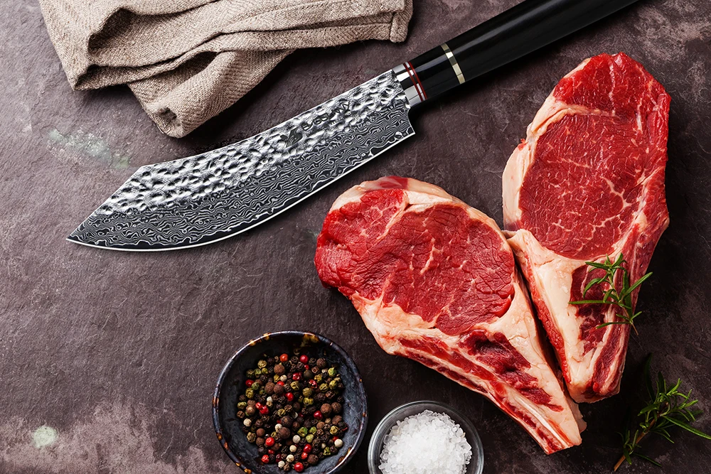 BIGSUNNY, 7 дюймов, нож для мясника, супер дамасский стальной нож для пилинга, нож для мяса с вакуумной обработкой, китайский Кливер