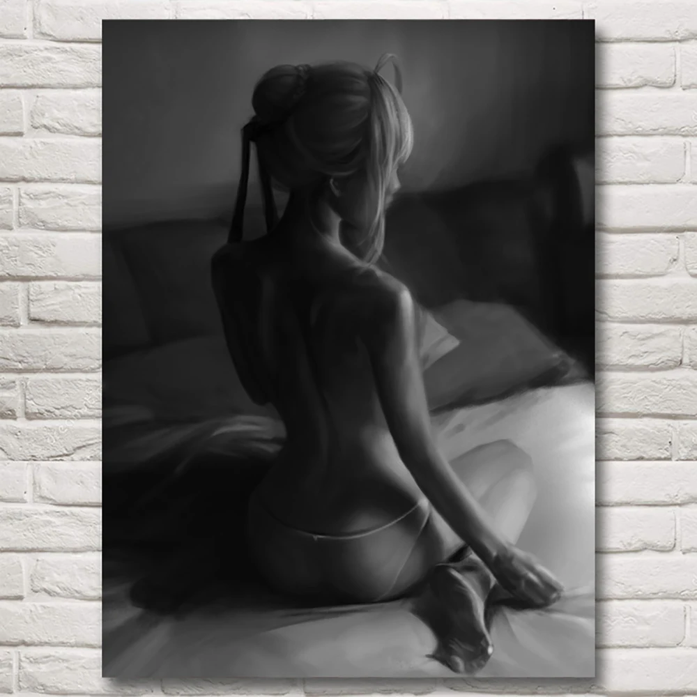 

1 Piece Saber Zero Fate Series Anime Sexy Girl Poster Black White Canvas Painting Modular Pictures Home Decor Wall Art Printed