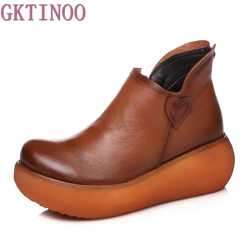 Vente Nouveau Automne Femmes de Cuir Véritable Plate Forme Chaussures Coins Dame Chaussures À Talons Hauts Femme Pompes Main Mère Chaussures