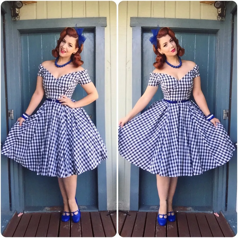 1950s off shoulder swing dress
