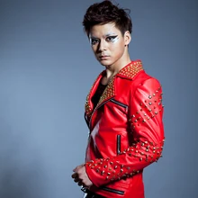 2015 New style High Quality Male Handmade Rivet Punk Leather motorcycle Jackets ds singer stage costumes
