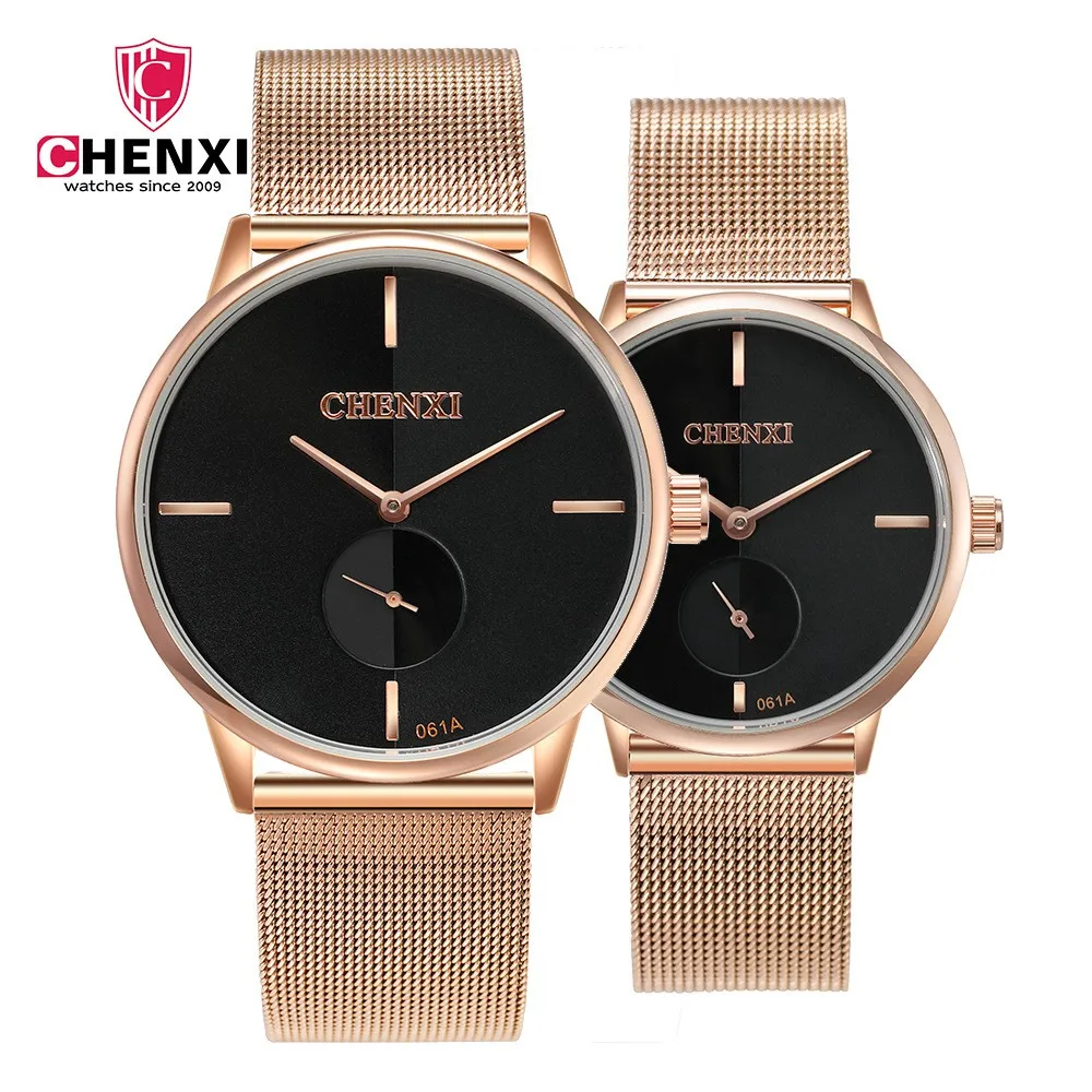 Fashion Casual Lover's Watches CHENXI Brand Black Rose Gold Men Women Couple Wristwatch Waterproof Unique Present Stop Watch Fashion Casual Lover's Watches CHENXI Brand Black Rose Gold Men Women Couple Wristwatch Waterproof Unique Present Stop Watch