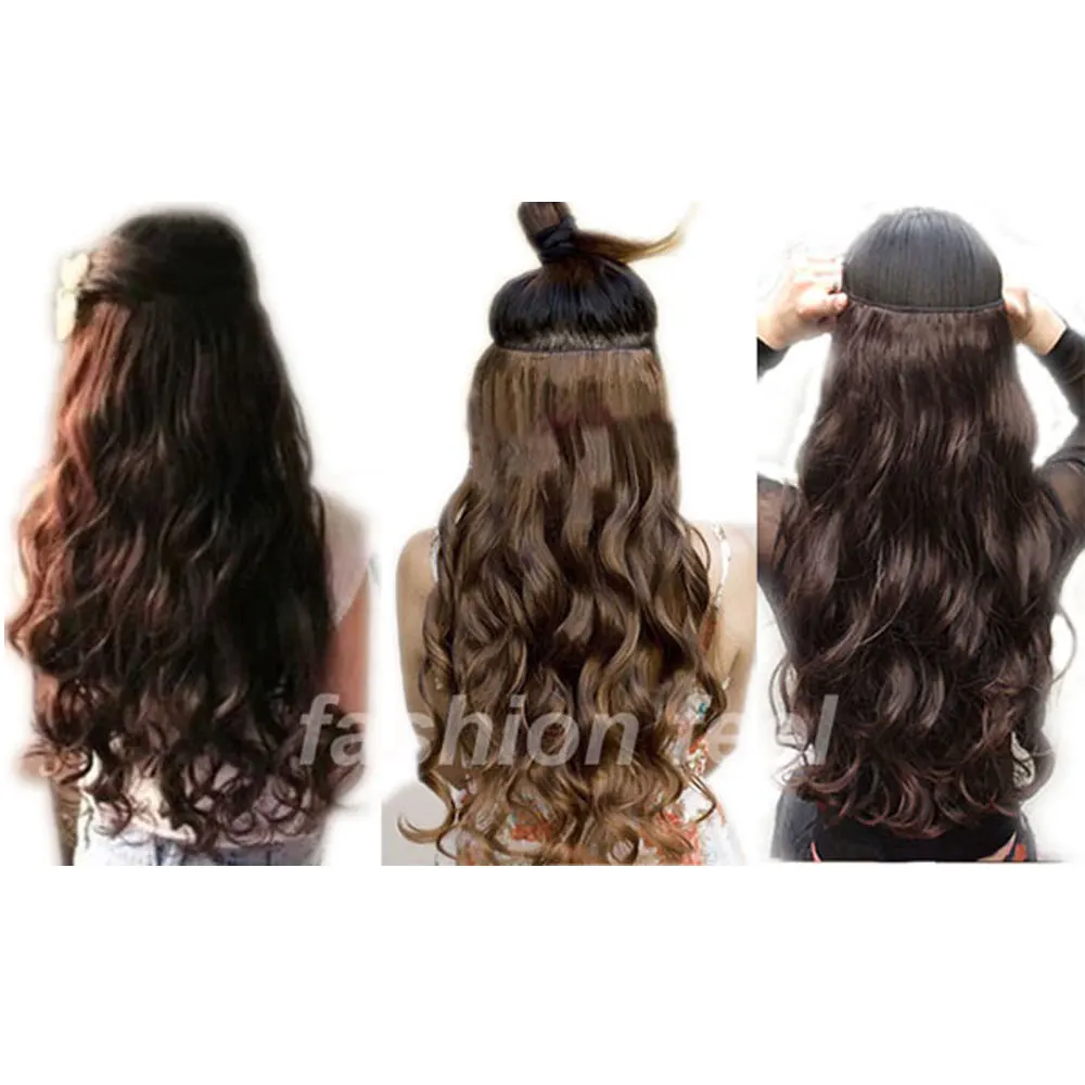S-noilite 24 inches Long 100% Thick Clip in One Piece Hair Extension Frosted Hairpiece Mix Brown Synthetic Hair