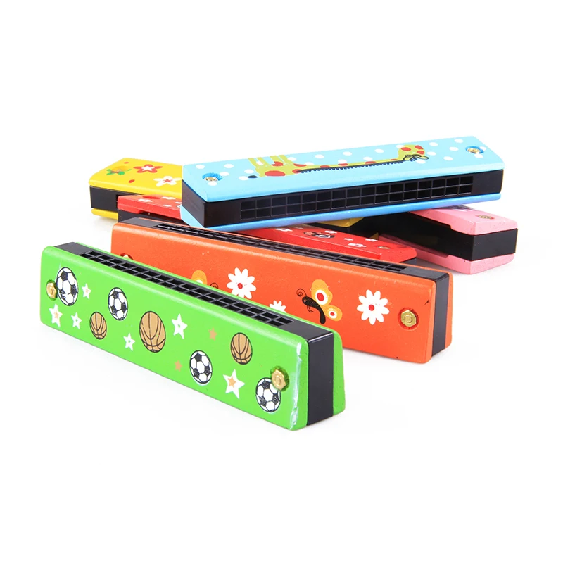 

Baby Wood Toy Harmonica Infant Playing Type Wooden 16 hole Harmonica Kids Children Musical Instrument Education Toy Random Color