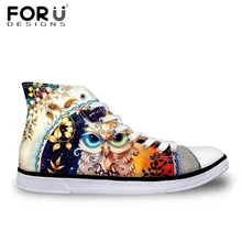 Forudesigns Для женщин вулканическая обувь с принтом «Сова» со шнуровкой на плоской подошве Повседневное Высокая парусиновая обувь для хип-хопа для девочек-подростков обувь