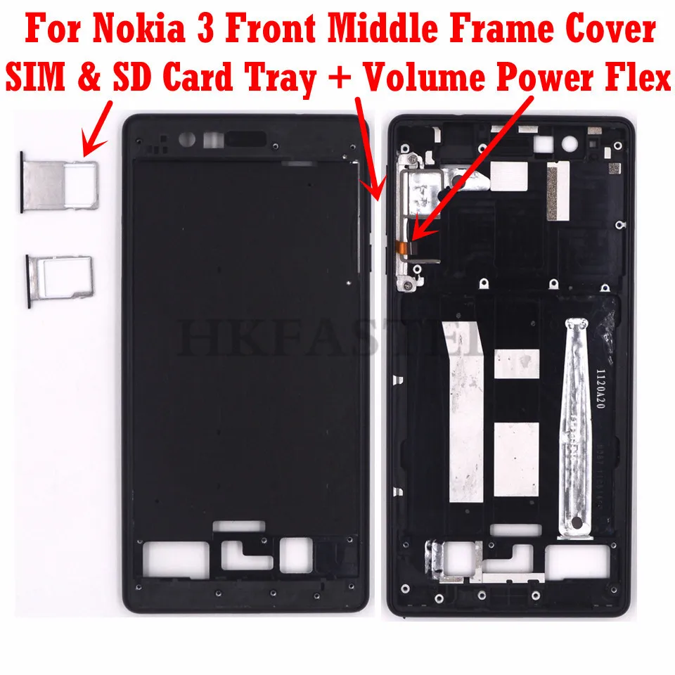 Оригинальный Корпус для Nokia 3 Внешний ЖК дисплей средняя рамка чехол с кнопкой