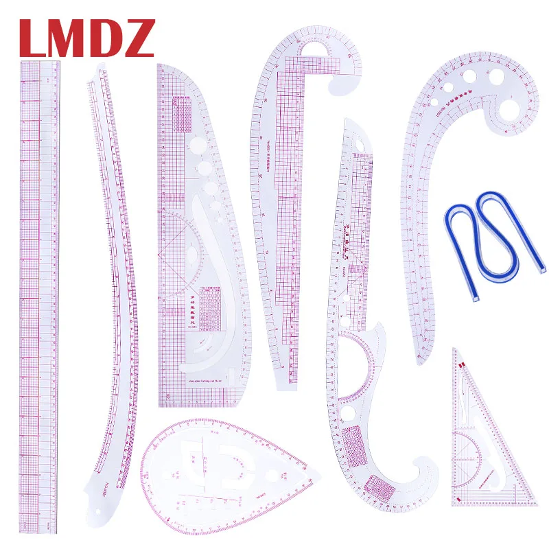 LMDZ 9 шт. многофункциональное французское лекало набор сортировочных линейки Лоскутная линейка для портных платьев дизайнерская швейная линейка