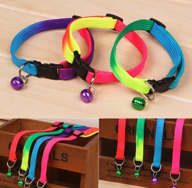 1pcs Rainbow Dog Cat Bell Collar Adjustable Outdoor Comfortable Pet