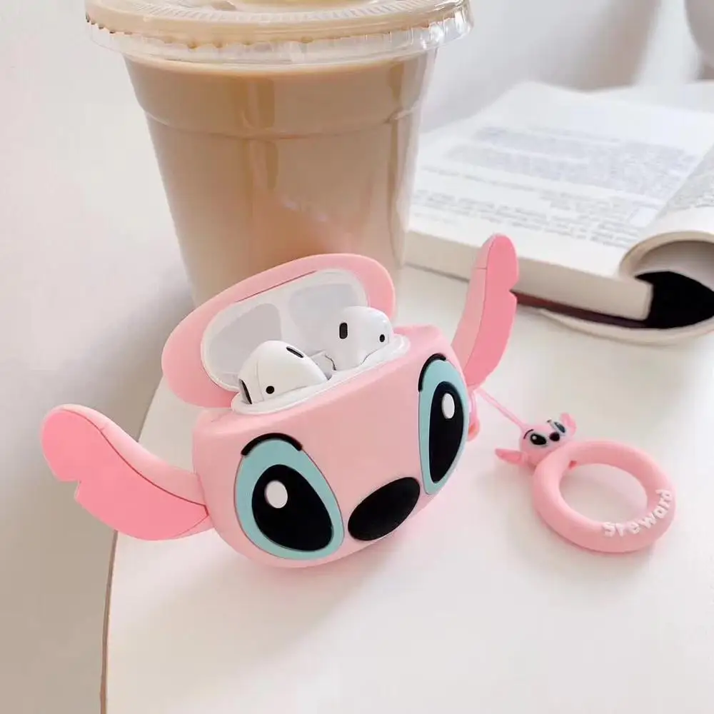 LOVERONY Cartoon Stitch Bluetooth Earphone 3D Silicone Case For Apple AirPods 2 1Earpods Protective Cover Cute Air pods Coque - Цвет: SDZ-PINK