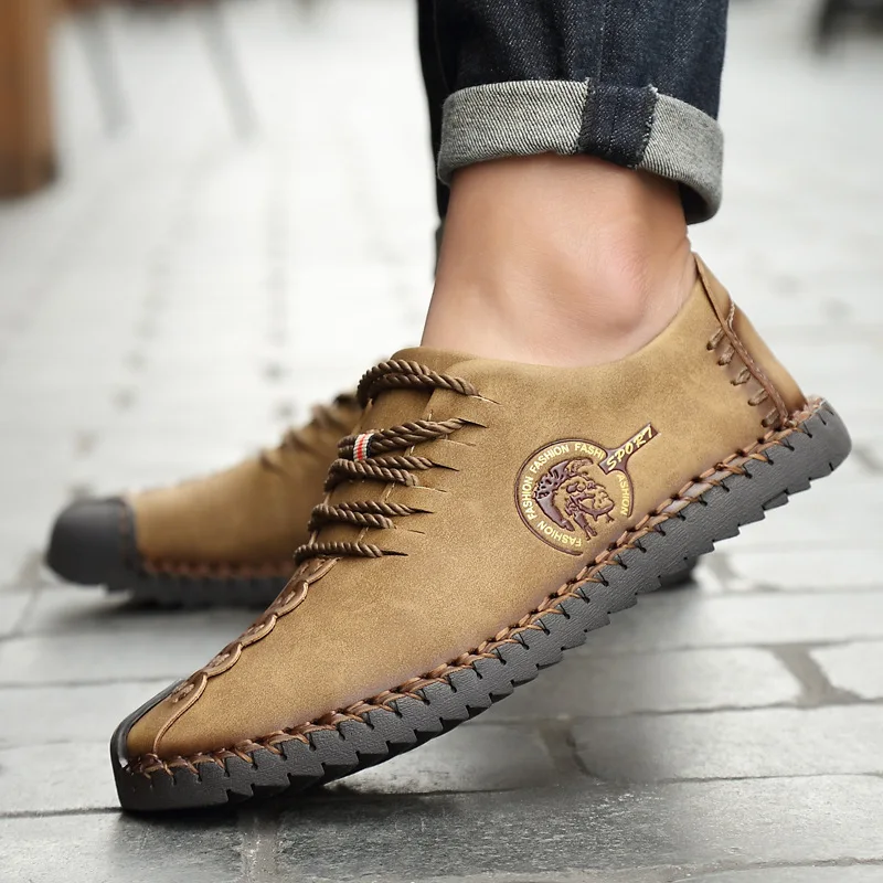 

New Men Casual Shoes Fashion Loafers Men Shoes Quality Split Leather Shoes Men Flats Moccasins Shoes Footwear Plus Size 38-48