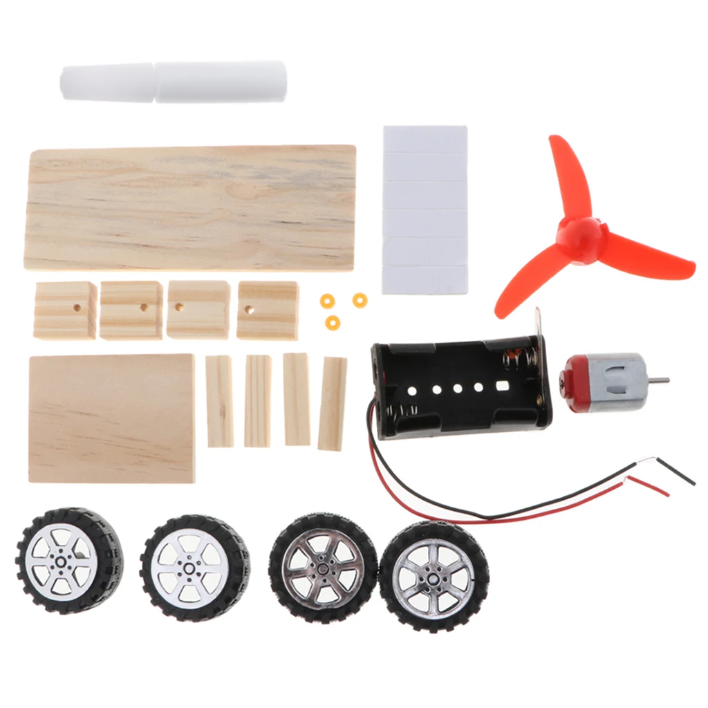 Wind Powered Car Model DIY Assemble Kit School Physics Science Educational Toy