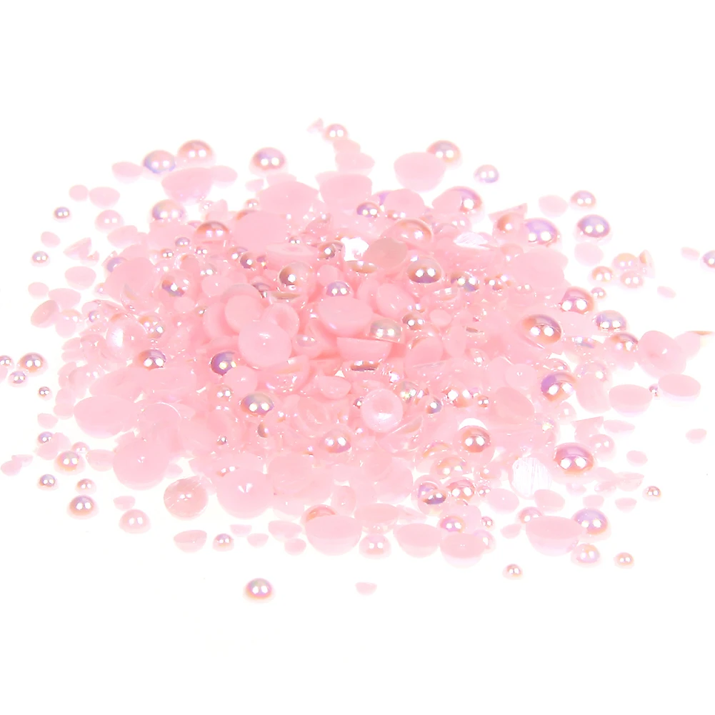 

1.5-10mm Light Pink AB Half Round Craft Resin Pearls Flatback Scrapbook Glue On Beads Appliques For Fabric Garments Accessories