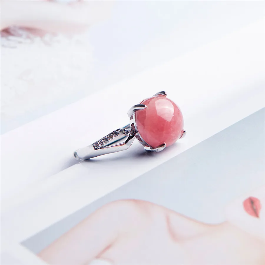 

2019 Newly Arrival Women Genuine Natural Rhodochrosite Gems Stone Red Teardrop Charms ring18K Ring