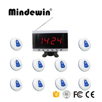 

Mindewin 2017 Restaurant Pager Wireless Calling Paging System 1pc Host Display+10pcs Table Bells Call Button Customer Service