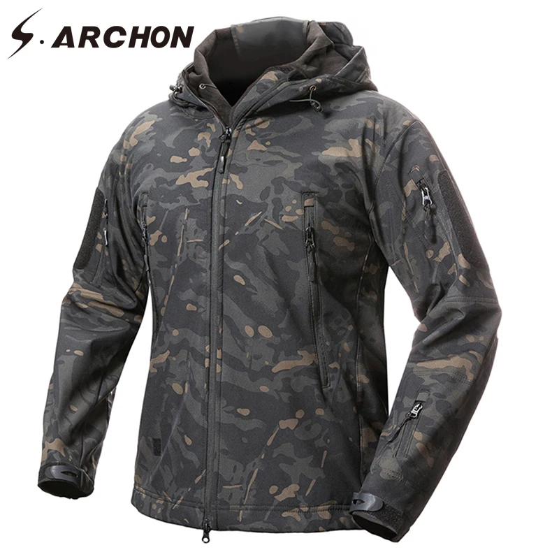 Billig S. ARCHON Neue Soft Shell Military Camouflage Jacken Männer Mit Kapuze Wasserdichte Taktische Fleece Jacke Winter Warme Armee Oberbekleidung Mantel