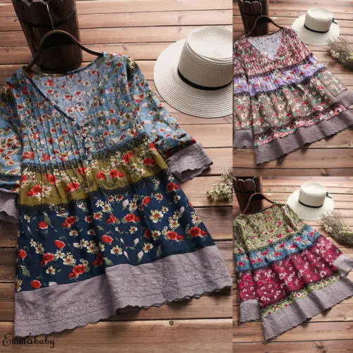 Женские Ретро асимметричные топы с многослойным цветочным принтом в стиле