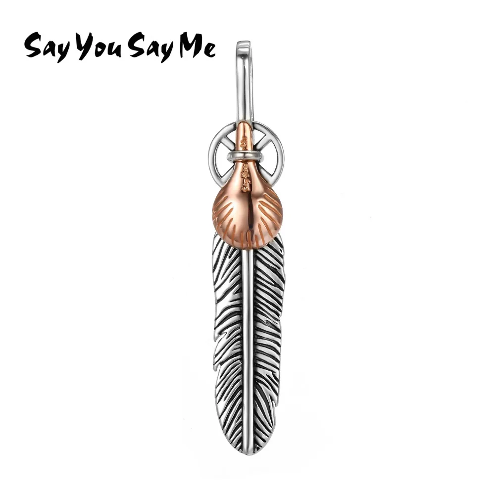 Trendy Silver Leaf Pendant Necklace 925 Sterling Silver Pop Pendant For Men Punk Fashion Fine Jewelry Plant SAY YOU SAY ME