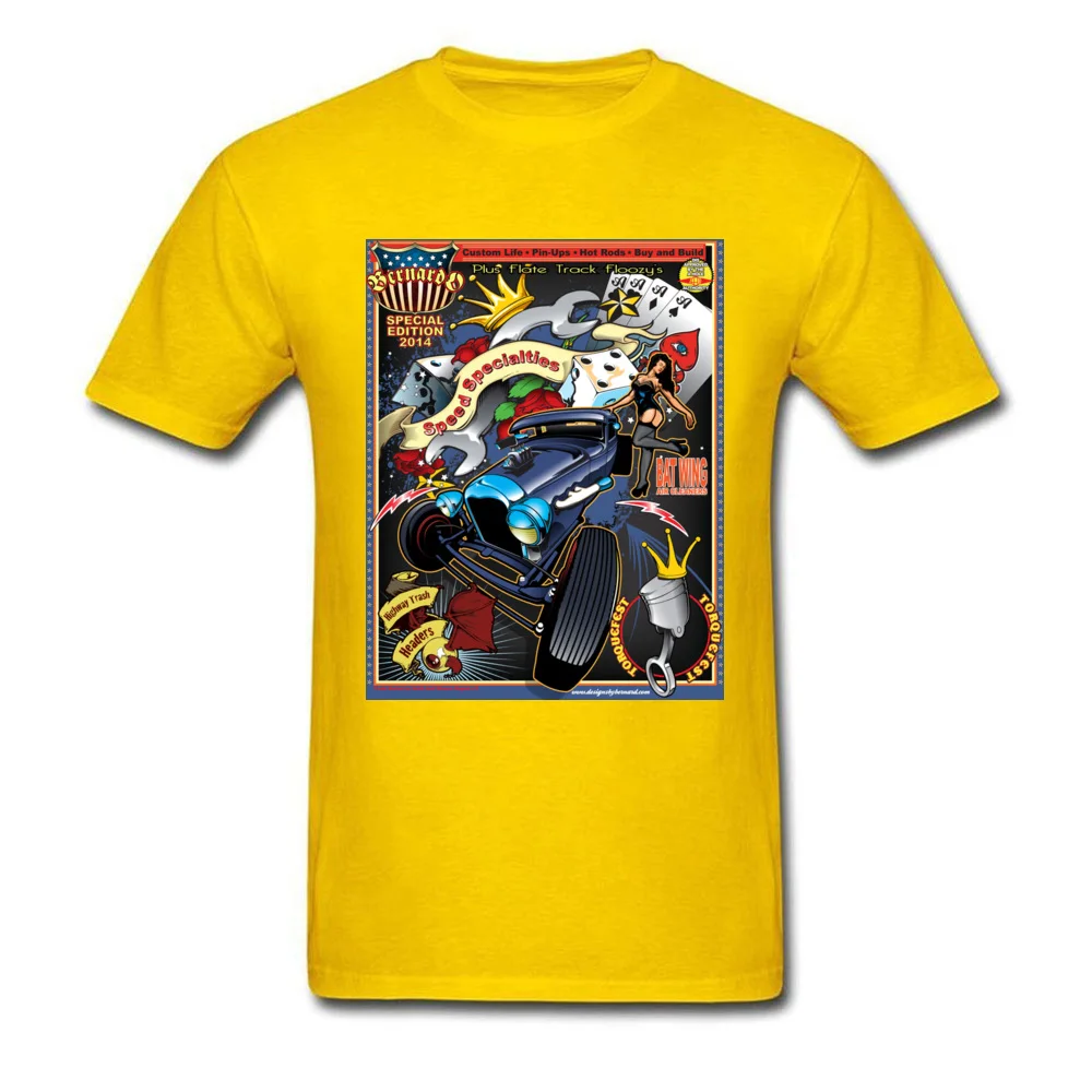 Design Rockabilly HotRod Crewneck T Shirts Summer Autumn Tops Tees Short Sleeve for Men Faddish Cotton Birthday T-Shirt Rockabilly HotRod yellow