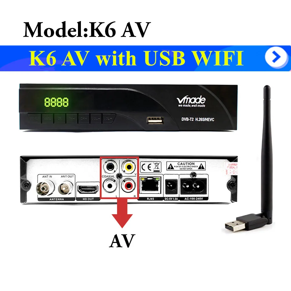 DVB-T2 K6 DVB-T H.265 HEVC цифровой HD эфирный ТВ приемник поддерживает Dolby Youtube DVB T2 ТВ-тюнер с RJ45 LAN+ USB wifi - Цвет: WITH USB WIFI
