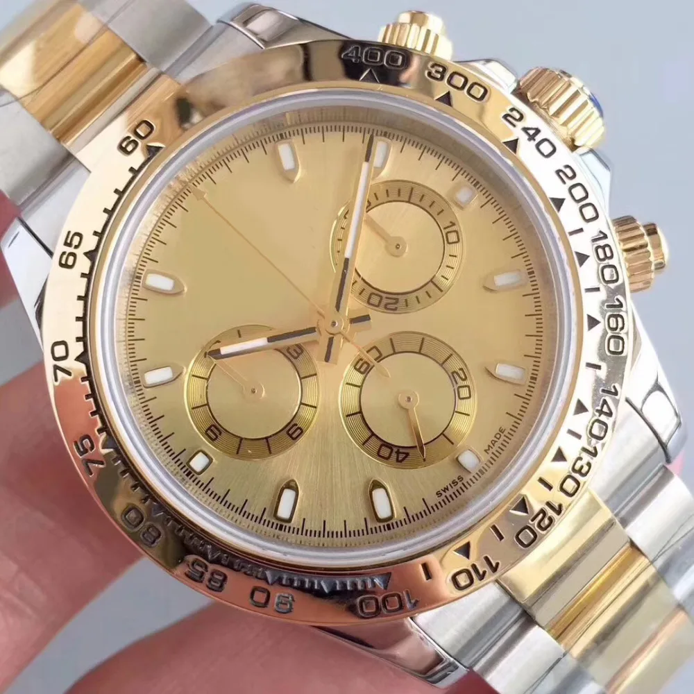 

18ct Gold 40MM Cosmological AAA Day Tona 6 Colck Crown Gold Color Cal.2813 Automatic Mechanical Solid Men's watch wristwatch