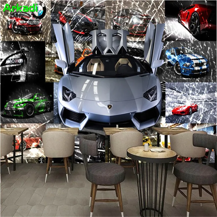 

3D Wallpaper Car Racing Theme Sports Car Broken Glass Mural Theme Hotel Restaurant KTV Internet Cafe Background Wallpaper