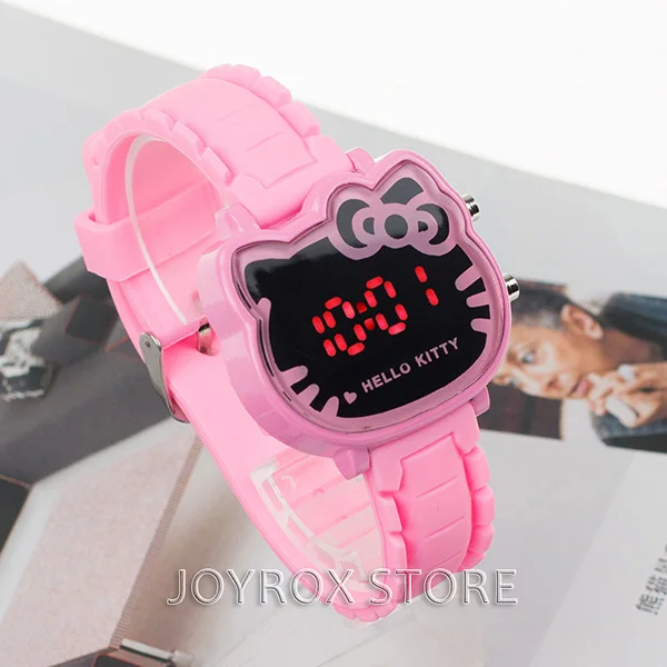 JOYROX,, детские часы hello kitty, светодиодный,, резиновый ремешок, детские часы, модные, для девочек, детские цифровые наручные часы, повседневные часы - Цвет: Pink