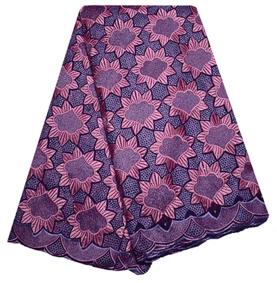 purple 5 ярдов/шт) высокая плотность вышитая африканская швейцарская вуаль кружевная ткань в чистом белом цвете для украшения наряда CLP33 - Цвет: purple