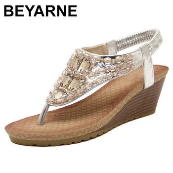 

BEYARNE 2018 Summer Women Platform Sandals Middle High Heels Sandals Retro Sandalet Ladies Party Shoes Zapatos Mujer Ankle Strap