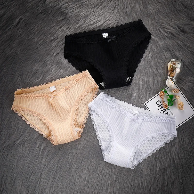 

2018 New pattern Rib cotton Women's underwear Sexy lace traceless Women Briefs Panties Intimates Lady's Lingerie