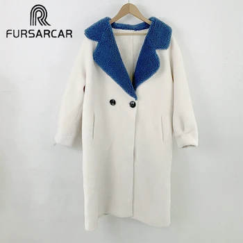 

FURSARCAR White Wool Blends Jackets Winter Warm Overcoats Long Coats Fleece Teddy Coat Cardigan Office Lady Sexy Women Plus Size