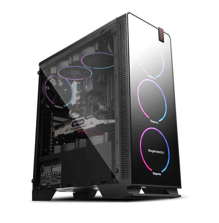 

Segotep Halo 7 Plus Black Gaming PC Computer Case Mid Tower ATX Full Side Window Desktop Case 8 Fans Bays USB3.0 PVC 0.5mm SPCC