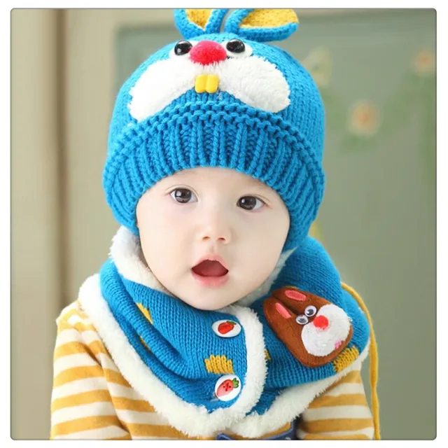 blue Baby Winter Hat and Scarf Set Very Warm Infant Beanie Cap for
