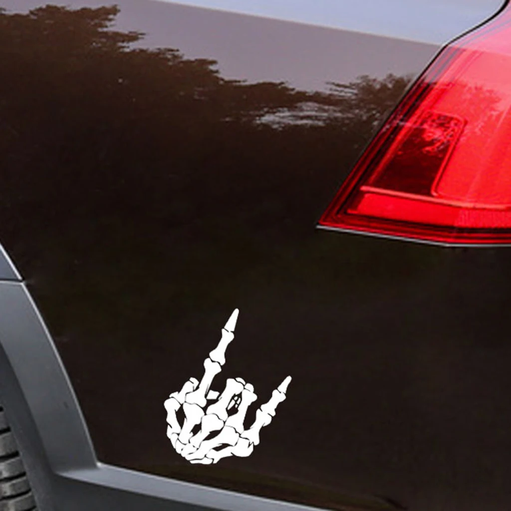 Dovewill Rock Finger Skeleton Hand Cartoon Vinyl Decal Sticker (7inch Tall) Rock on Skeleton Hand Sticker 