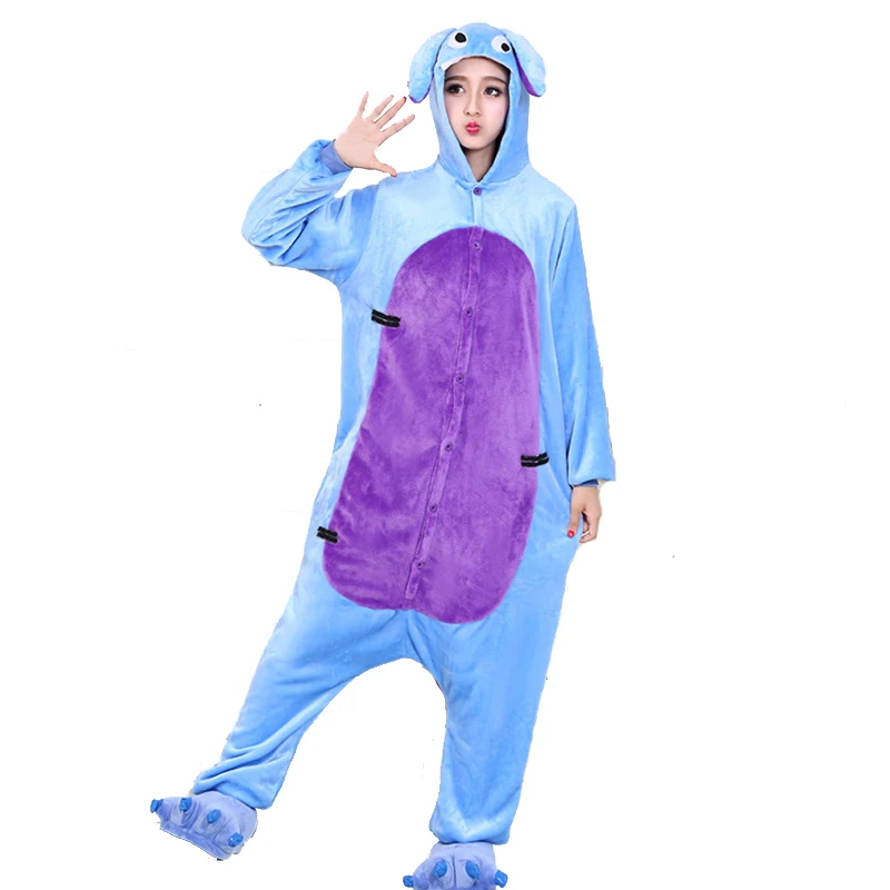 Животного Kigurumi пижамы фланелевые голубой Ослик Комбинезоны для Для женщин