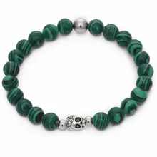 Украшение вручную натуральный Малахит жемчужный персональный человеческий скелет голова эластичность бусины браслеты с орнаментами