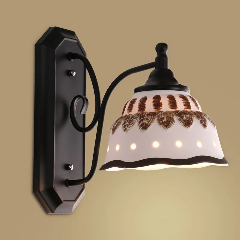 

American Style Art Wall Light Ceramic Metal Decor Wall Lights Cafe Hotel Lamp Home Bedside Night Lighting Lamps Luminaire Crafts